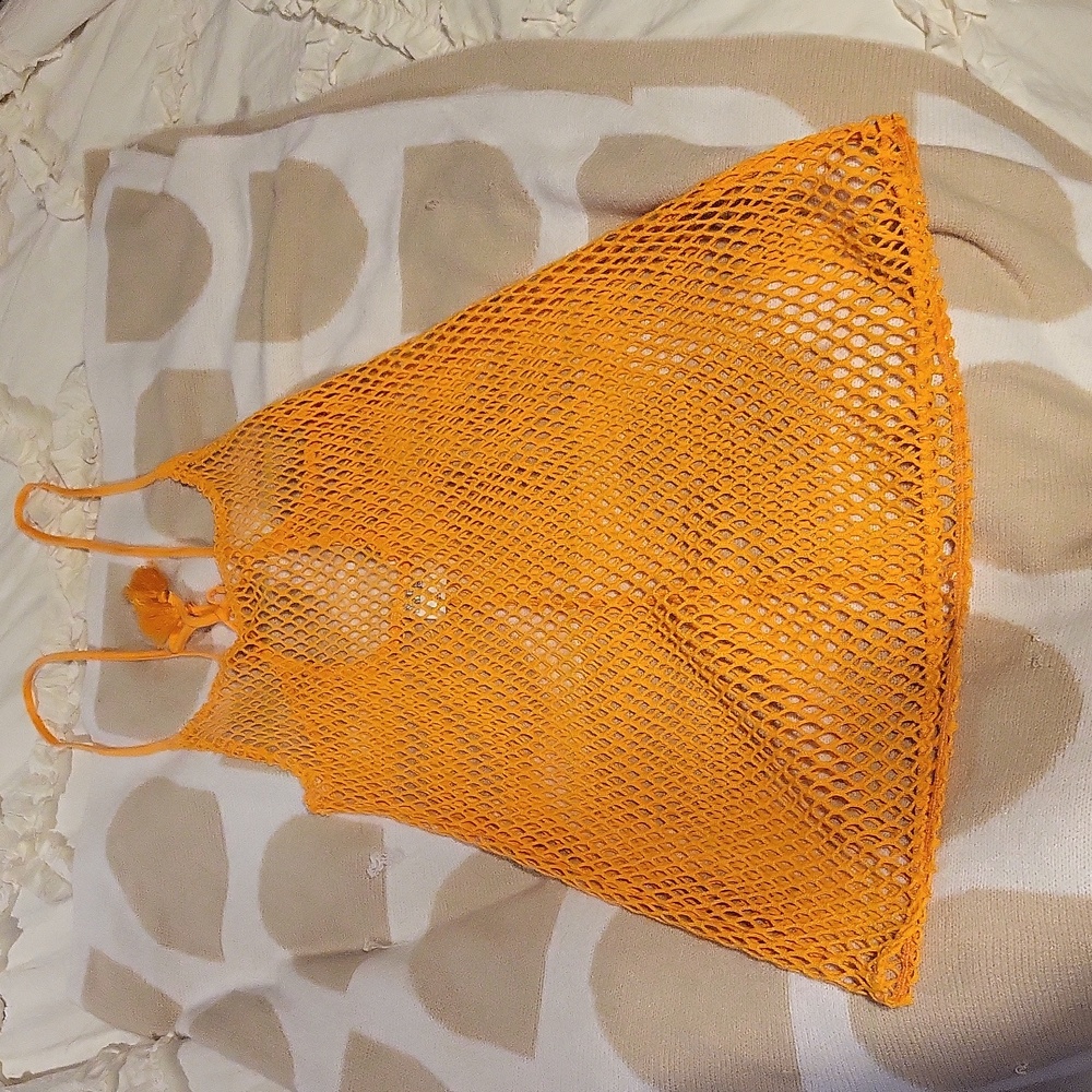 🧡🧡 SUPER CUTE 🧡🧡 Vibrant Orange Mesh Mini Dress Swim Cover-Up !!